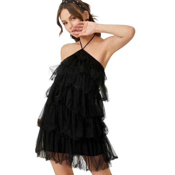 Altar'd State Tiered Tulle Halter Mini Dress, NWT, Black, S - Picture 1 of 9